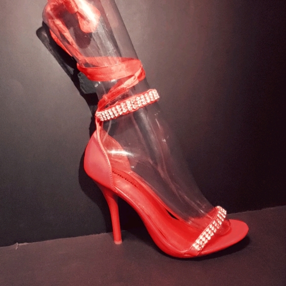 5inch Red heels with rhinestones & ribbon - Picture 8 of 15